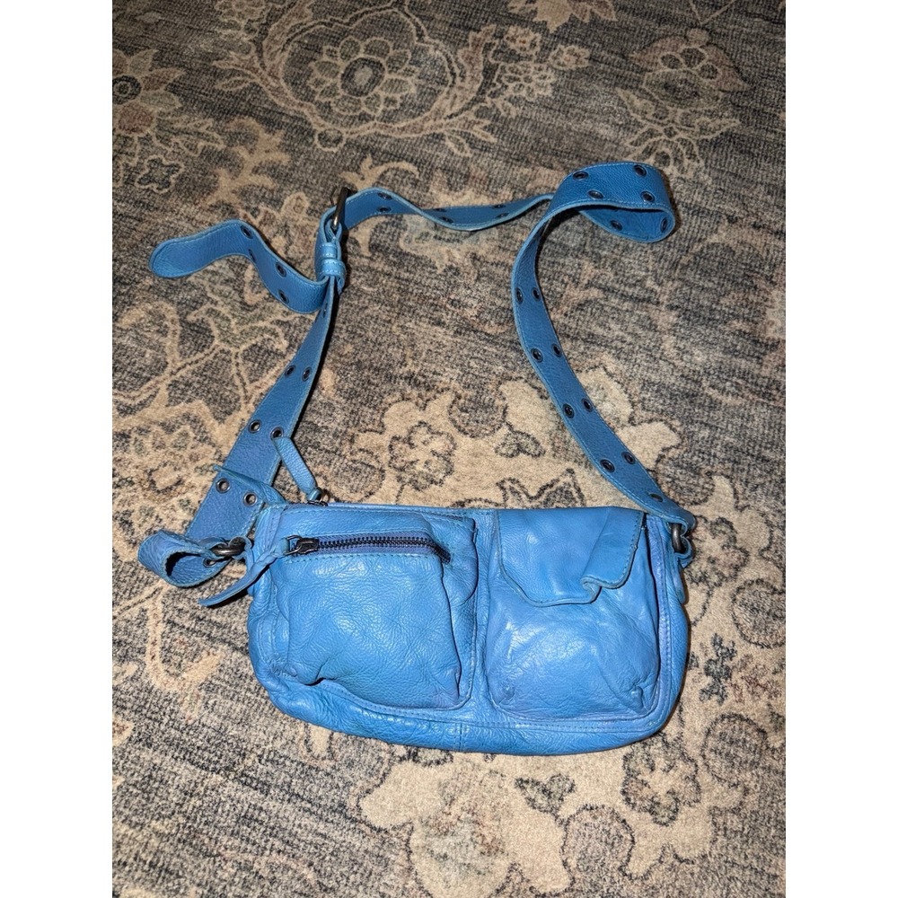 Free People Wade Leather Sling Purse Iridescent Blue